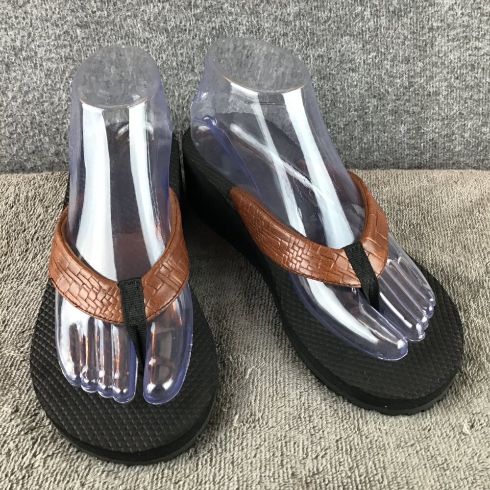Speedo Brown Woven Pattern Thong Flip Flops Wedge Sandals Sz 8